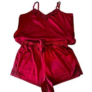 Torrid Womens 0 US Large Dream Satin Camisole & Shorts Sleepwear Red Lace Trim